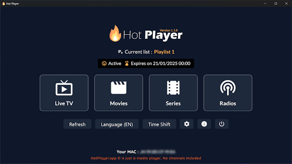 HOT Player interface screenshot