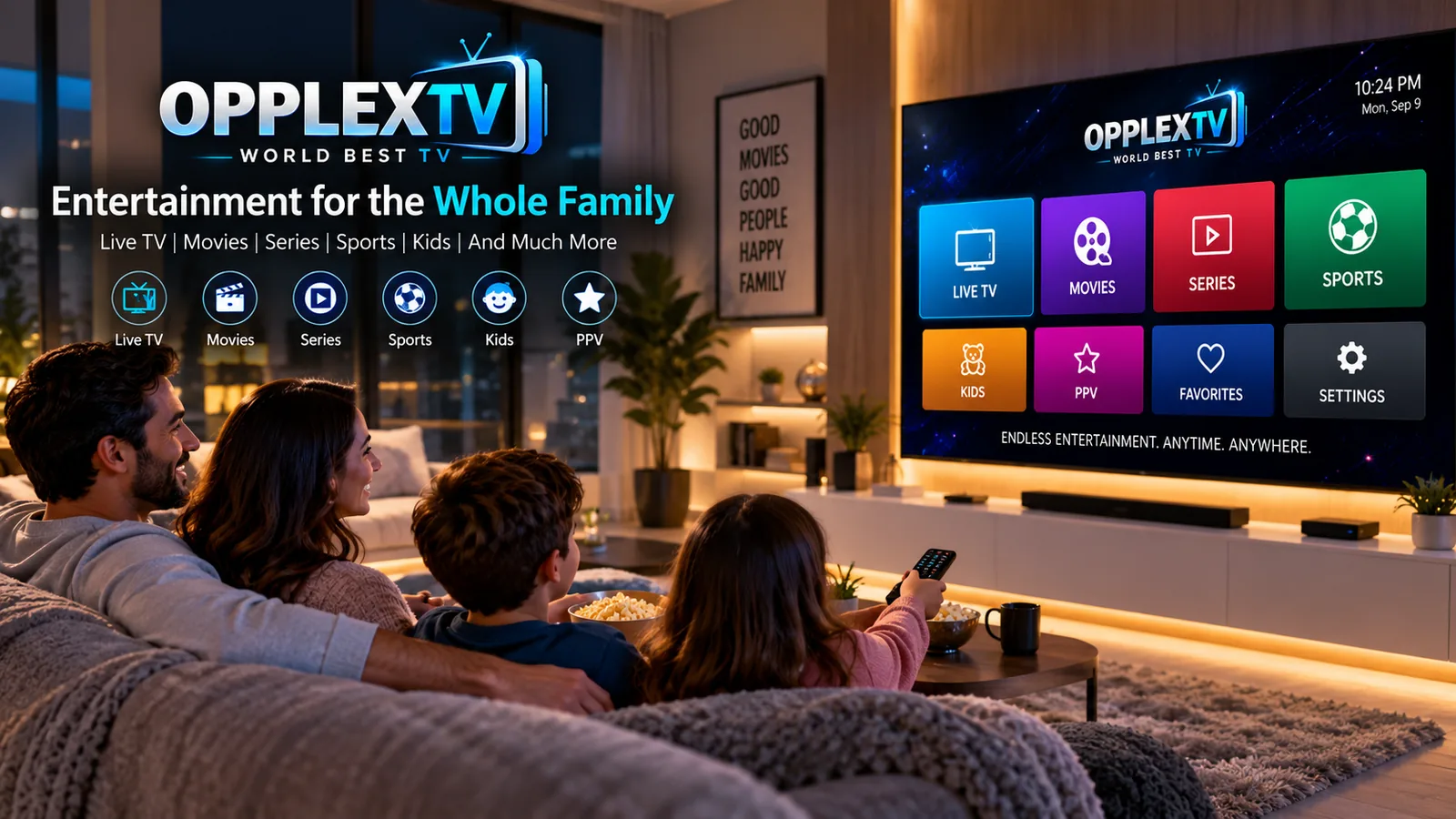 Family enjoying OPPLEX IPTV Official entertainment