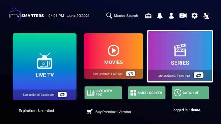 IPTV Smarters Pro interface screenshot